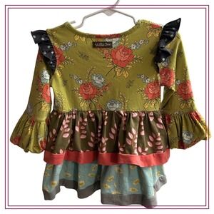 Matilda Jane Girls Size 2 Layered Floral Ruffle Sleeve Dress‎